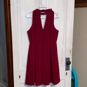 Red high neck dress